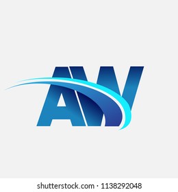 initial letter AW logotype company name colored blue and swoosh design. vector logo for business and company identity.