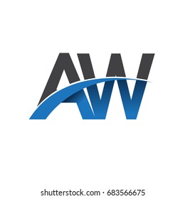 initial letter AW logotype company name colored blue and grey swoosh design. vector logo for business and company identity.
