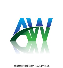 initial letter AW logotype company name colored blue and green swoosh design. vector logo for business and company identity.
