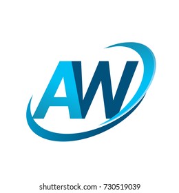 initial letter AW logotype company name colored blue swoosh design concept. vector logo for business and company identity.