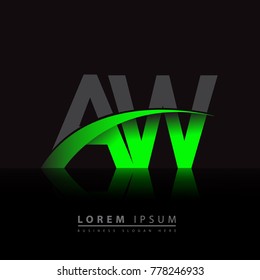 initial letter AW logotype company name colored green and black swoosh design. vector logo for business and company identity.
