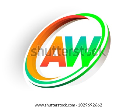 initial letter AW logotype company name colored orange and green circle and swoosh design, modern logo concept. vector logo for business and company identity.
