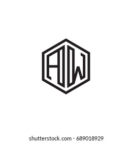 Initial letter AW, minimalist line art monogram hexagon logo, black color
