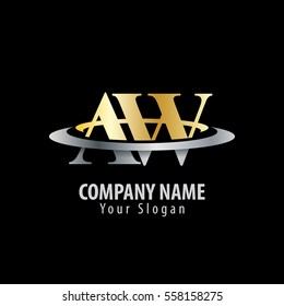 Initial Letter AW With Overlapping Swoosh Circle