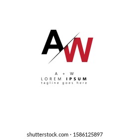 Initial letter aw sliced uppercase modern logo design template elements. Black and red letter Isolated on white background. Suitable for business, consulting group company.