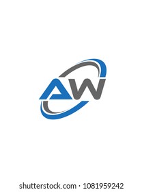 initial letter AW swoosh ring company logo blue gray