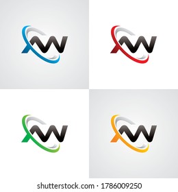 Anfangsbuchstabe AW Swoosh ring Firmenlogo blau-grün-orange schwarz