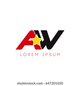 Initial letter aw yellow star logo red black