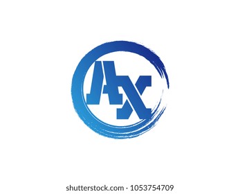 Initial letter AX logo with blue zen brush