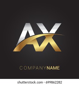 initial letter AX logotype company name colored gold and silver swoosh design. isolated on black background.