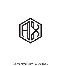 Initial letter AX, minimalist line art monogram hexagon logo, black color