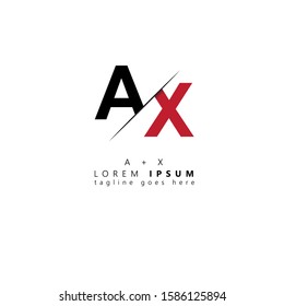 Initial letter ax sliced uppercase modern logo design template elements. Black and red letter Isolated on white background. Suitable for business, consulting group company.