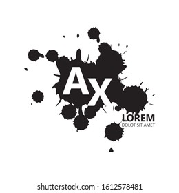 Initial letter ax uppercase modern logo design template elements. White letter with black splash isolated on white background. Suitable for business, consulting group company.