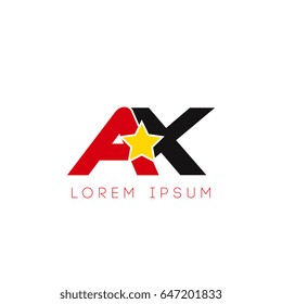 Initial letter ax yellow star logo red black
