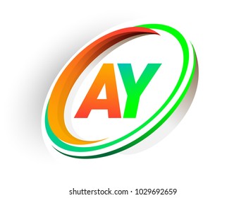 initial letter AY logotype company name colored orange and green circle and swoosh design, modern logo concept. vector logo for business and company identity.
