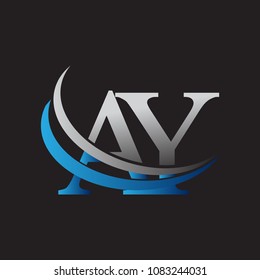 initial letter AY logotype company name colored blue and grey swoosh design. vector logo for business and company identity.