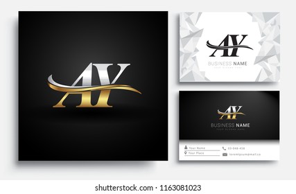 initial letter AY logotype company name colored gold and silver swoosh design. Vector sets for business identity on white background.