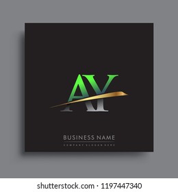 initial letter AY logotype company name colored green and gold swoosh design. vector logo for business and company