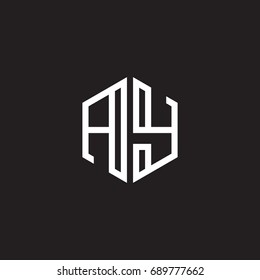 Initial letter AY, minimalist line art monogram hexagon shape logo, white color on black background