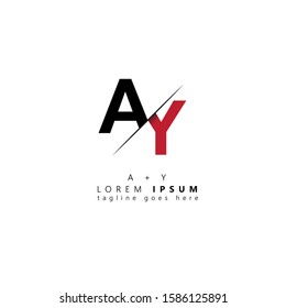 Initial letter ay sliced uppercase modern logo design template elements. Black and red letter Isolated on white background. Suitable for business, consulting group company.
