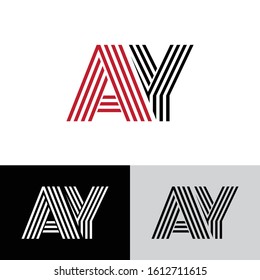 Initial letter ay uppercase modern logo design template elements. Black, red and white letter Isolated on white, black and grey background. Suitable for business, consulting group company.