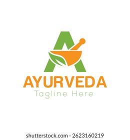 Letra Inicial A Ayurveda Eco Logo Design, Modelo Vetor Conceito Farmácia