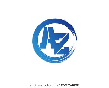 Initial letter AZ logo with blue zen brush