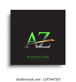 initial letter AZ logotype company name colored green and gold swoosh design. vector logo for business and company