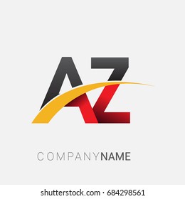 initial letter AZ logotype company name colored red, black and yellow swoosh design. isolated on white background.
