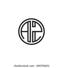 Initial letter AZ, minimalist line art monogram circle logo, black color