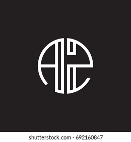 Initial letter AZ, minimalist line art monogram circle shape logo, white color on black background