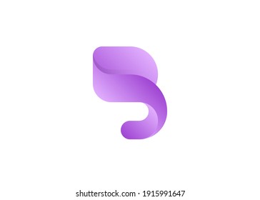 Initial Letter B 3D Gradient Purple color Logo, Initial Letter Logo For Your Company Name, Alphabet Logo Template Ready For Use, Modern Initial Logo
