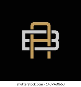 Initial letter B and A, BA, AB, overlapping interlock logo, monogram line art style, silver gold on black background