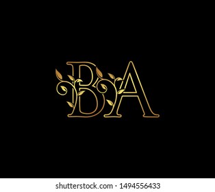 Initial letter B and A, BA, Gold Logo Icon,  
classy gold letter monogram logo icon suitable for boutique,restaurant, wedding service, hotel or business identity. 