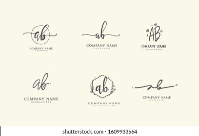 Initial letter A B AB bundle for identity and logo. Vector logo template with handwriting and signature style.