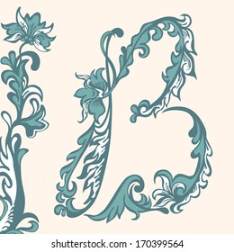 Initial letter B . Abstract floral pattern