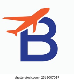 Initial Letter B Airplane Logo Concept For Travel Symbol And Transportation Sign
