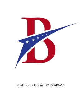 Initial Letter B American Logo for Business, Corporate and Company Sign. USA, American Logo on Letter B Vector Template Star Concept