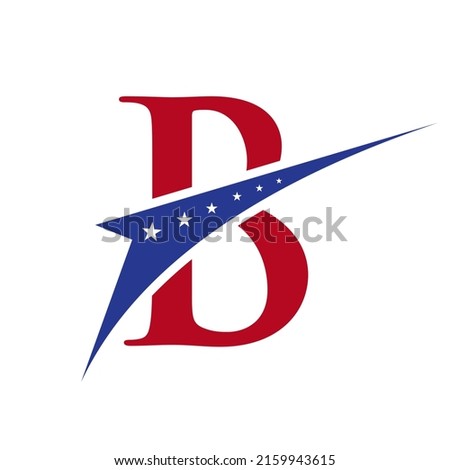 Initial Letter B American Logo for Business, Corporate and Company Sign. USA, American Logo on Letter B Vector Template Star Concept
