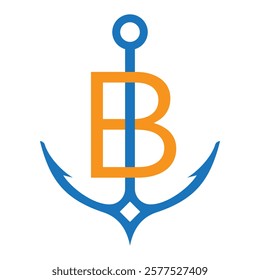 Initial Letter B Anchor Logo Design Concept For Boat, Ship, Yacht, Nautical Transport Symbol