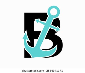 Initial Letter B Anchor Logo Design Concept For Boat, Ship, Yacht, Nautical Transport Symbol