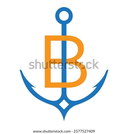 Initial Letter B Anchor Logo Design Concept For Boat, Ship, Yacht, Nautical Transport Symbol