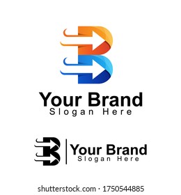 Letra inicial B con plantilla vectorial de diseño de logotipo comercial con flecha