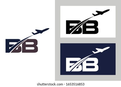 Initial Letter B and B with Aviation Logo Design, Air, Airline, Airplane and Travel Logo template.