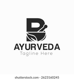 Letra inicial B Ayurveda Eco Logo Design, Modelo vetor conceito de farmácia
