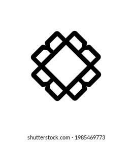 Initial letter B, B4 or 4B logo template with geometric square line art illustration in flat design monogram symbol.