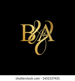 Initial letter B & A BA luxury art vector mark logo, gold color on black background.