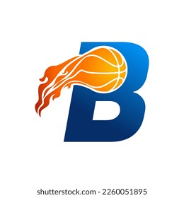 Initial Letter B Basketball Logo Concept with fireball