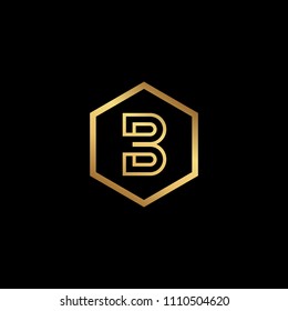 Initial letter B BB minimalist art monogram Hexagon shape logo, gold color on black background
