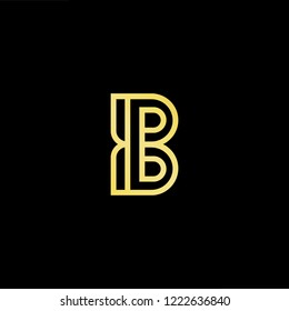 Initial letter B BB PB BP minimalist art logo, gold color on black background.